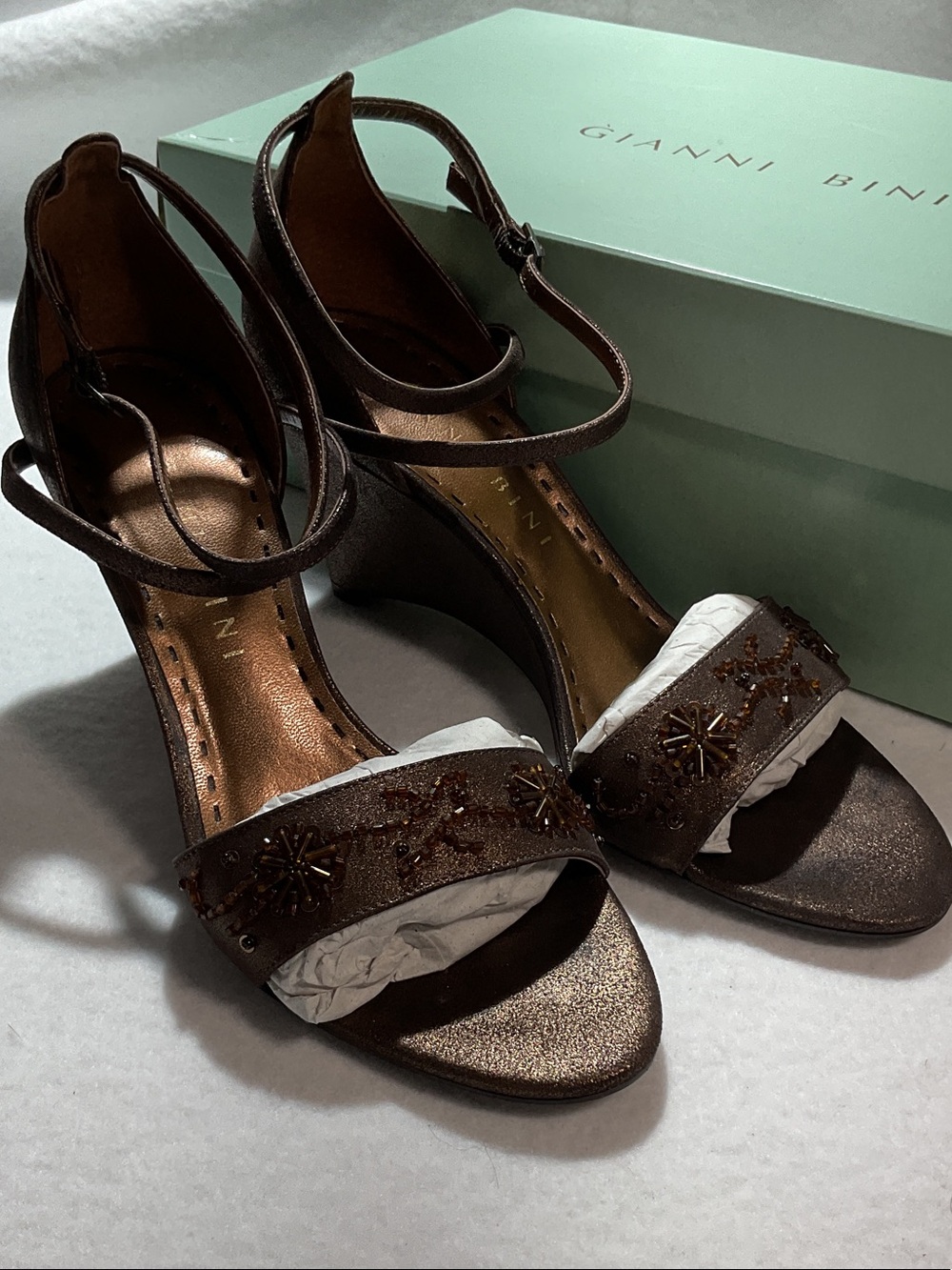 Gianni Bini Women's Vintage Copper Beaded Ankle Strap Sandals